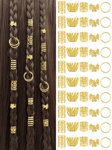 100pcs Gold Bohemian Style Mini Dreadlock Beads, Vintage Hollow Hair Rings, Hair Clips, Hair Accessories For Dreadlocks - Gold - View 1