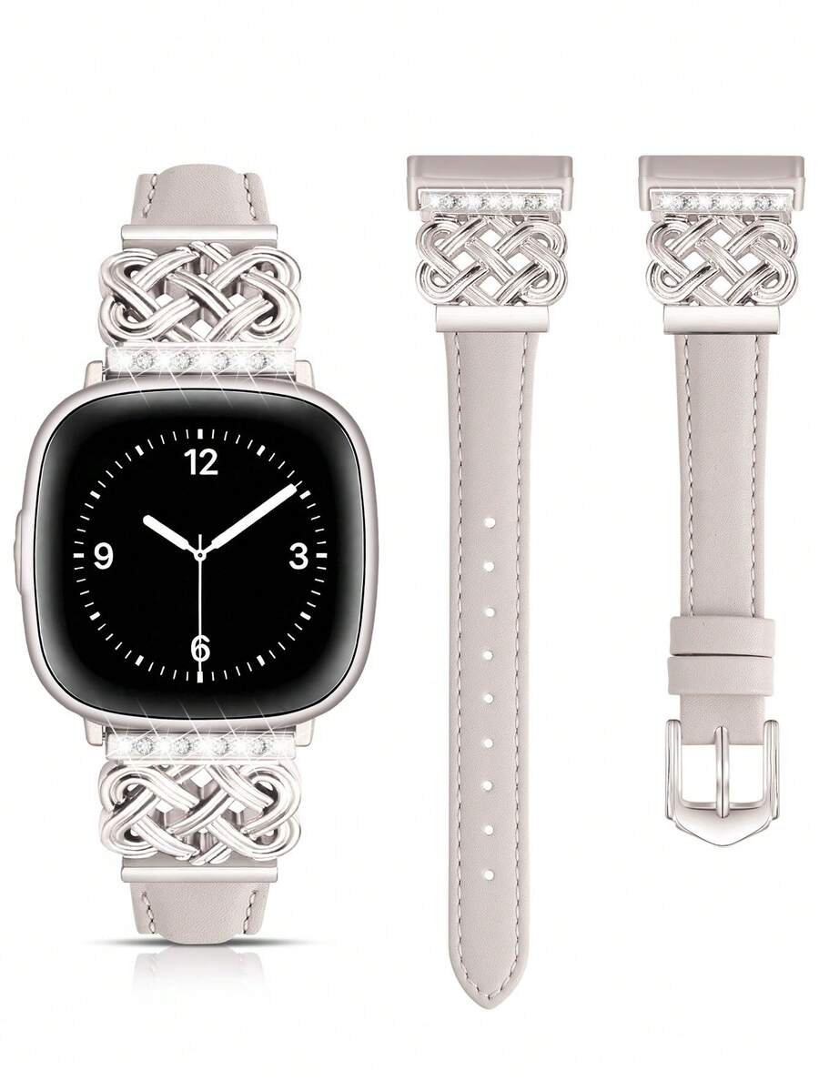 Women's Leather Watch Band For Versa 4/Versa 3/Sense 2/Sense - Diamond Chinese Knot Design, Comfortable Sweat-Resistant Slim Band - Fashionable Multiple Colors Available - Fits 5.5 To 8.3 Inch Wrists, Perfect For Business, Dating, Weddings, Parties And Daily Wear - Exclusive Women's Gift, High-Quality Replacement Band Accessory