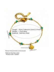 VceTd 4PCS/1PC Vintage Style Colorful Beaded Adjustable Stainless Steel Women's Bracelet Set, Suitable For Daily Wear, Layering Or Summer Gift For Friends - Yellow Gold - View 12
