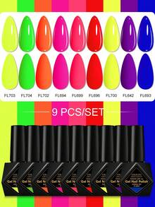 FOUR LILY 9件組 10ml 螢光凝膠指甲油，霓虹色 HEMA TPO FREE 半永久浸泡式 UV 凝膠指甲油，適合夏季美甲，持久、無鉛 DIY 指甲設計裝飾，美甲凝膠指甲油，適合沙龍與居家美甲護理用品 - 彩色 - 查看 12