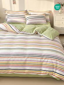 Juego de funda nórdica con patrón de rayas de 2/3 piezas, juego de funda de edredón, juego de ropa de cama, acogedor y transpirable, ligero, anti-pilling/lavable a máquina, decoración de habitación, decoración de dormitorio, ropa de cama para dormitorio, para todas las estaciones&verano, se adapta a camas individuales/dobles/queen/king, vuelta al colegio - Multicolor - Ver 7