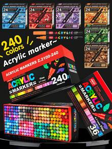 1pc Acrylic Marker Pens 36/60/84/120/168/240 Colors Optional, Waterproof, Odorless, Layerable, Art Brush, Suitable For Colored Sketching Marker Pens, Suitable For Artist Painting Pens, Used For Making Christmas, Thanksgiving, New Year Gifts, Easter Eggs, Holiday Gifts, Card Making, Metal, Ceramic, Wine Glasses, Halloween Decoration Doodle Painting Pens, Coloring Pens - Acrylic Marco Pen - View 1