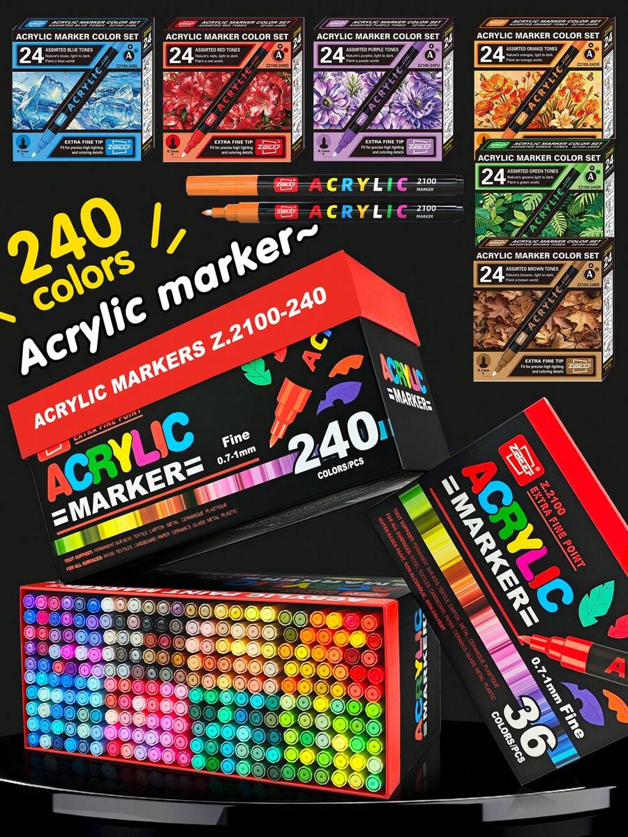 1pc Acrylic Marker Pens 36/60/84/120/168/240 Colors Optional, Waterproof, Odorless, Layerable, Art Brush, Suitable For Colored Sketching Marker Pens, Suitable For Artist Painting Pens, Used For Making Christmas, Thanksgiving, New Year Gifts, Easter Eggs, Holiday Gifts, Card Making, Metal, Ceramic, Wine Glasses, Halloween Decoration Doodle Painting Pens, Coloring Pens - Acrylic Marco Pen - View 1