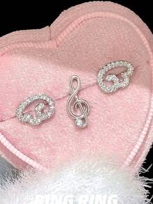 QTHOPE 3Pcs Musical Note Wing Ear Studs, Fashionable Personalized Earrings, Musical Note Cartilage Studs, Multi-Piercing Layered Ear Jewelry - Silver - View 5