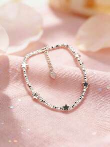 1pc S925 Sterling Silver Korean Style Ins Gentle Broken Silver Star Bracelet, Minimalist Elegant Cool Elegant Niche Exquisite Personalized Sweet Cute Hand Jewelry, Versatile Fashion Gift For Daily Commute, Gathering, Party - Star - View 6