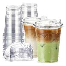 16oz/14oz Set Clear Cups With Lids, Sturdy Straight Lid Iced Drink Cups, Smoothie Cups, Suitable For Cold Drinks, Juice And Milkshakes - Halloween/Christmas/Birthday Party Essentials - Transparent - View 1