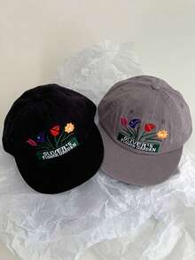1pc American Brand Color Block Flat Brim Hip Hop Baseball Cap For Women, Personalized Versatile Soft Crown Peaked Hat, Street Dance Embroidered Flower Design, Face-Slimming Flat Brim Baseball Cap For Women, Niche Designer Street Fashion Versatile Hip Hop - Multicolor - View 1