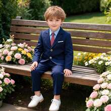 3pcs Young Boy's Suit Set (Jacket + Pants + Tie), Formal Outfit For Piano Performance, Wedding, Ceremony - Royal Blue - View 1