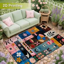 Cashmere-Like Bright Sky Blue Layered Oversized Multi-Petal Daisy Floral Scatter Pattern Printed Outdoor Area Rug, Exquisite Cozy Carpets In Diverse Styles. Suitable For Home, Outdoor, Malls & Cafes, Machine Washable, Various Sizes Available. - A - View 1