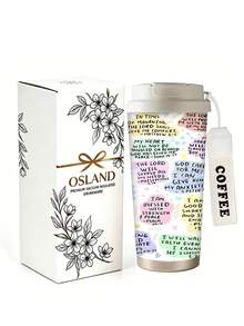 1個/5個 500ml 彩色聖經金句保溫車用杯，不鏽鋼材質，保溫保冷，翻蓋設計，可攜式掛繩，適合辦公室、旅行、學習、個人使用、教會禮物與節日禮品 - 白色-字母 - 查看 9