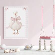 1pc, Canvas Framed Nursery Wall Art Decor, Pink Silly Goose Pattern, Playful Bow Wall Decor, Farm Theme Poster, Modern Art, Children's Bedroom Decor, Girls Room Decor, Playroom Decor Painting, Children's Room Poster, Kindergarten Poster, Children's Gift, Playroom Decor, Baby Gift, Pink Art, Nursery Poster, Waterproof Poster, Birthday Gift, Bathroom Decor, Room Decor - Multicolor - View 8