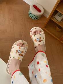 XIXITIAO Color Dot Dog Pattern Slippers, Unisex Casual Home Floor Shoes, All Season Soft Sole Breathable Sweat-Absorbent Cute Indoor Slides - Milky Apricot Color - View 6