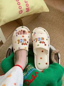 XIXITIAO Color Dot Dog Pattern Slippers, Unisex Casual Home Floor Shoes, All Season Soft Sole Breathable Sweat-Absorbent Cute Indoor Slides - Milky Apricot Color - View 11