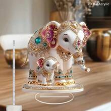 2D Flat Printed Acrylic Elephant Figurine - Traditional Design, Gold Accents, Indoor/Outdoor Decor, Suitable For Valentine's Day, Easter - 1PC - View 1