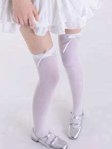 STAR RIVER 1 Pair Bow Lace Tie Over-Knee High Socks, Women's JK Sweet Lolita Lace-Up Long Tube Socks, Simple Versatile Y2K , Back To School - Multicolor - View 5