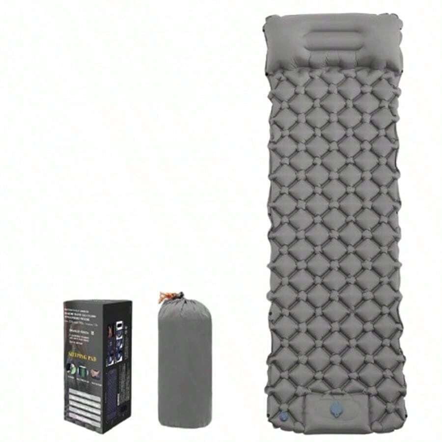 1pc Outdoor Single Person Inflatable TPU Sleeping Pad, Ultra-Light Portable For Camping, Anti-Moisture Foot Press Mattress - Grey - View 1