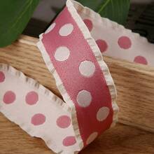 Ruffle Edge Contrast Color Polka Dot Woven Ribbon DIY Bow Hair Accessory Shoe Flower Gift Floral Material Satin Ribbon Skirt Trim - Multicolor - View 22