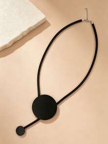 MARLIWOO 1pc Simple Rubber Jewelry Wood Beaded Necklace Punk Style Fashion Lady Pendant Necklace - Black - View 2