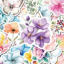 50 Peças Adesivos Florais em Aquarela, Decalques de Flores, Folhas, Bagas e Borboletas em Tons Pastel Suaves, Ideal para Diários, Garrafas de Água, Laptop DIY, Scrapbook & Presentes de Papelaria para Amantes de Flores, Suprimentos Escolares - 7*6*1 - Visão 3