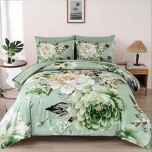 3 Pieces Brown Floral Print Comforter Doona Sets Double Queen King Bedding Set With 2 Pillowcases,3Pcs Soft & Comfortable Botanical Flower Lightweight Quilted Bedding Set With Polyester Filling,Room Decor,Machine Washable,All Season,Wedding Gift - Brown - View 27