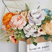 10-Head Artificial European Peony And Daisy Flowers, Faux Floral Decor ...