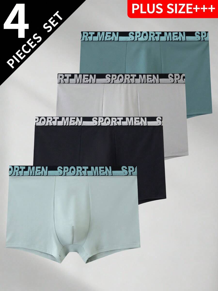 4pcs Plus Size Men's Solid Color Boxer Briefs With Contrast Waistband, Breathable And Comfortable Underwear - Multicolor - View 1