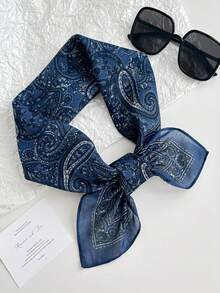 1pc Linen Feel 70x70CM Bandana Cashew Flower Small Silk Scarf Headwrap Versatile Square Scarf - Multicolor - View 4