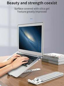 1pc Portable Laptop Desktop Stand, Adjustable Laptop Riser ABS+Silicone Material, Foldable Portable Laptop Stand, Ventilated Heat Dissipation Laptop Stand, Suitable For 10-15.6 Inch Laptops - View 1