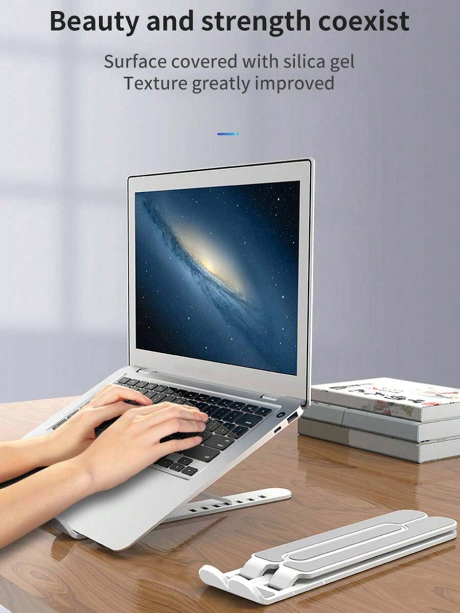 1pc Portable Laptop Desktop Stand, Adjustable Laptop Riser ABS+Silicone Material, Foldable Portable Laptop Stand, Ventilated Heat Dissipation Laptop Stand, Suitable For 10-15.6 Inch Laptops - View 1