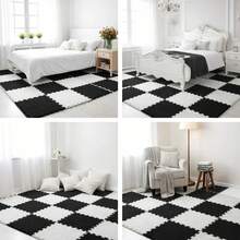 Plush Interlocking Foam Floor Tiles , Soft Puzzle Play Mats 30*30*1cm - Black + White - View 4