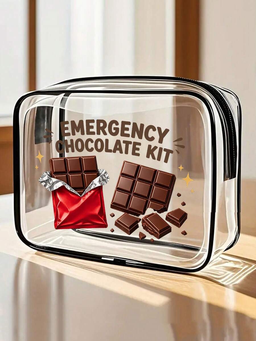 「Emergency Snacks」字母印花 PVC 化妝包,拉鍊密封 PVC 旅行收納袋,輕量耐褪色化妝盥洗包,適合女性與女孩,TSA 認證便攜化妝收納盒,易擦拭清潔,適合母親、老師、朋友、護理師及其他使用者,女性好友禮品袋,學校、度假與旅行必備防水盥洗包 - 彩色 - 查看 1