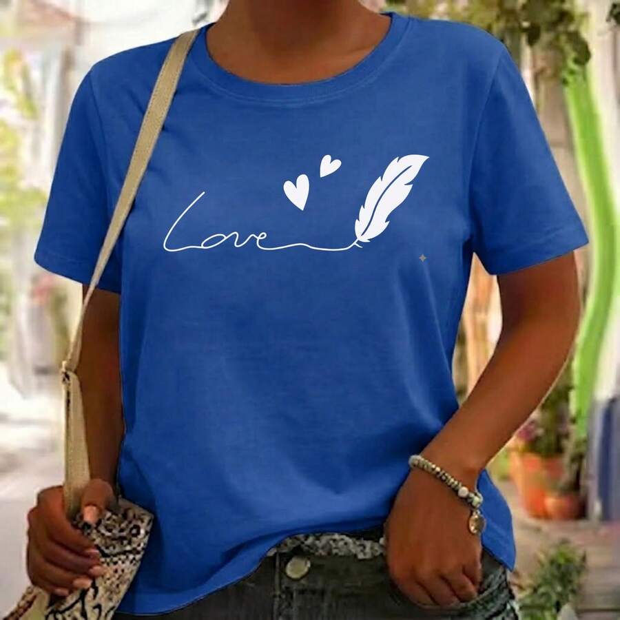 Camiseta Feminina Minimalista Blusa Love" com Pena T-Shirt Elegante e Versátil!
