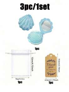 3/12/18pcs Blue Shell Air Cushion Comb Gift Bag Set, Includes Shell Mirror Comb + Organza Bag + Thank You Card, Compact Foldable Mirror Comb, Suitable For Weddings, Holiday Events, Birthdays, Theme Parties, Gatherings, Souvenirs, Scene Atmosphere Decoration - Multicolor - View 12