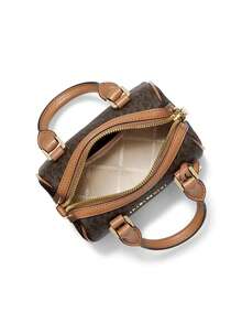 Michael Kors Bedford Legacy 女款極小 Logo 圓筒斜挎包，復古時尚手提肩背包，休閒購物旅行通勤包 - 黑棕 - 查看 3