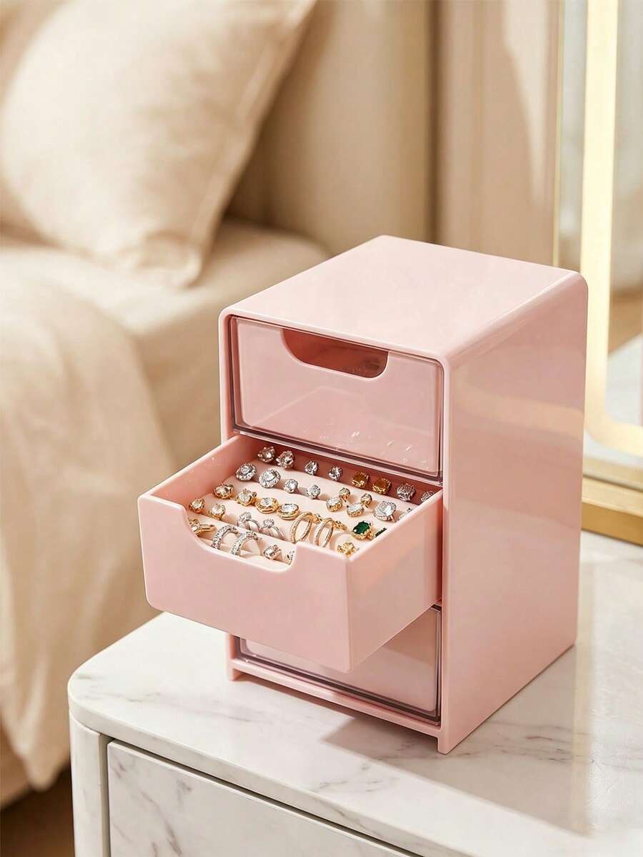 Mini caja de almacenamiento con 3 cajones, multifuncional y duradera, caja de almacenamiento de cosméticos para uso en oficina, estudio, dormitorio, escuela, escritorio, caja de almacenamiento de artículos de papelería, decoración de dormitorio de verano, esencial de vuelta a la escuela para dormitorio, estudiante, artículos diversos