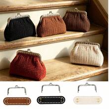 2pcs Set Silver Perforated Metal Clasp + Black PU Studded Bag Bottom, Handmade Crochet Coin Purse DIY Accessories, Woven Handmade Beginner Small Bag Supplies - Multicolor - View 9