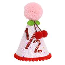 1個櫻桃主題生日錐形帽，1歲生日派對帽，首個生日帽，手工生日帽，毛球生日帽，波希米亞風生日派對帽，派對拍照道具 - 多款式 - 查看 15