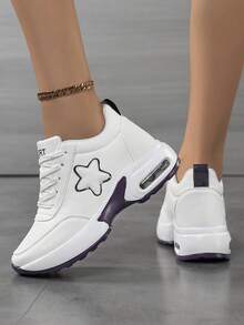 Women's Casual Sports Shoes, New Retro Five-Point Star Pattern Fashion Casual Shoes, Comfortable Shock-Absorbing Air Cushion Sports Shoes, Thick Sole Inner Height Increase, 8CM Height Increase - White Purple - View 3
