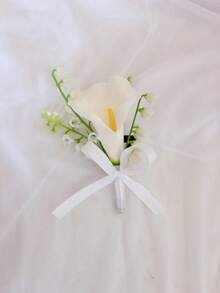 Artificial Calla Lily Wedding Groom Groomsman Boutonniere Suitable For Wedding Ceremony Anniversary Celebration Formal Dinner - White - View 4