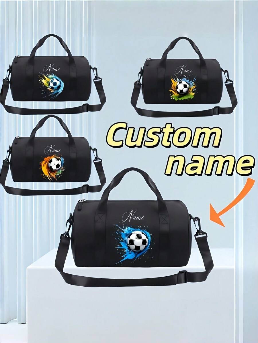 1 pieza Mini bolso bandolera cilíndrico personalizado para volver a la escuela, estampado de fútbol simple y versátil, cierre con cremallera de material de nailon, correa de hombro ajustable, transporte a mano, adecuado para clase de fútbol, entrenamiento deportivo, escuela, salidas al aire libre, compras, uso diario. Regalo de cumpleaños. - Multicolor - Ver 1