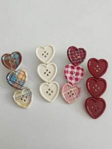 2/4pcs Heart Plaid Button Hair Clips, Energetic Girl Forehead Bangs Clips, Ancola Red Hair Accessories Alligator Hair Clips - Multicolor - View 10