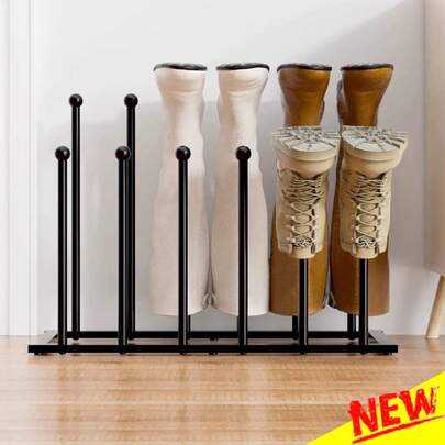 Suporte de ferro para botas de borracha, com espaço para 6 pares, organizador e porta-sapatos para botas de borracha, sapateira de chão – sapateira de metal preta, secador de botas, organizador de calçados para quartos de estudantes e áreas de entrada.