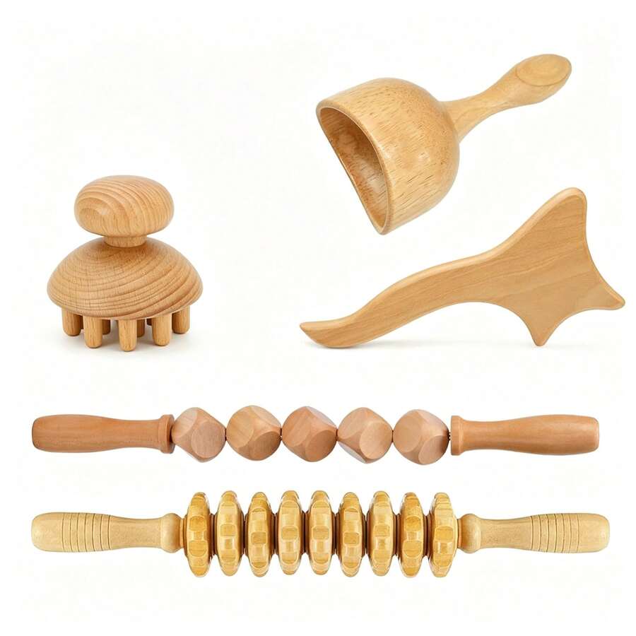 木療按摩工具 淋巴排毒按摩器 肌肉疼痛緩解 Maderoterapia 套組 身體雕塑工具 抗橘皮纖維質 身體塑形 - 杏色 - 查看 1