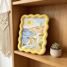 Yellow Wavy Border Photo Frame Display Box, Bedroom Nightstand Decor, Desktop Photo Frame, Coastal Style Wavy Photo Frame, Simple Mirror Can Be Used As Photo Frame, Art Display Photo Frame, Yellow Coastal Printed Mirror Can Be Used As Photo Frame, K-Pop Star Card Photo Album - Multicolor - View 10