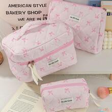 1 buah Tas Kosmetik Segi Delapan Kecil, Motif Pita, Desain Segi Delapan, Portabel, Dapat Memuat Lipstik, Bedak Padat, Lip Gloss, Perlengkapan Makeup, Tas Makeup Portabel Pita Merah Muda, Penyimpanan di Rumah, Perjalanan, Perlengkapan Sekolah - Tas kosmetik dan rias wajah - View 11