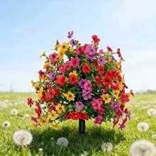 2/1 pieza Flores artificiales erguidas con tallos, adecuadas para decoración exterior de primavera/verano, margarita y eucalipto de seda falsa, resistentes a los rayos UV, adecuadas para porche, patio interior, balcón, decoración de jardín, plantas artificiales, decoración de otoño - Multicolor - Ver 10