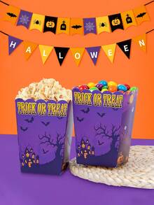10pcs/20pcs/30pcs/50pcs Halloween Trick Or Treat Popcorn Boxes, 3.14x2.36x4.3 Inch Wavy Edge Purple Haunted House Ghost Bat Pumpkin Moon Paper Snack Containers, Candy Gift Storage Boxes, Suitable For Trick Or Treat, Movie Night, Halloween Party Favors, Holidays - Dark Purple Halloween - View 7