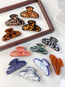 Wave Scalloped Hair Claw Clips For Women, Large Marble Tortoise Shell Print Acrylic Hair Jaw Clips, Cute Butterfly Shape Non Slip Strong Hold Hair Bar - Multicolor - View 6