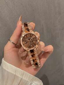 Damen-Quarzuhr, modische Drei-Zeiger-Analog-Quarzuhr, roségoldenes Stahlarmband mit rotem Zifferblatt, elegante lässige Damenuhr, luxuriöse Uhr für den täglichen Gebrauch, Geburtstags- und Feiertagsgeschenk - Roségold - Übersicht 8