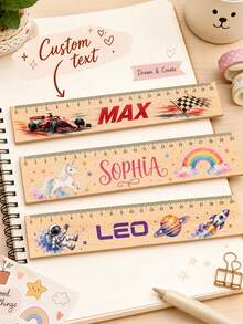 Personalized Ruler With Name, Customized School Ruler, Cute Student Supplies, Back To School Stationery Gift, Suitable For Boys And Girls, Unicorn Rainbow Racing Car Space Rocket Design, Classroom Learning Tool, Birthday Gift, 20cm Ruler - Multicolor - View 3